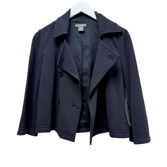 ANN TAYLOR Navy Blue Blazer 12 Petite Double Breasted Womens Crop Jacket NWT - Picture 3 of 10